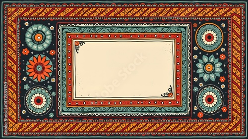 Fototapeta Naklejka Na Ścianę i Meble -  Maharashtra Day  sale banner design free space in the center Madhubani Paintings style
