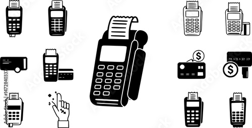 vector set of POS terminal icon, POS Credit Card Terminal Flat Icon set, POS Terminal and Card Payment Flat Vector Icon Set, Pos machine icon
