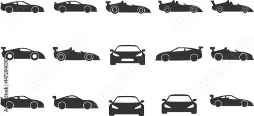 vector set of Race car icons set. Sport car icon set, racing car icon. sport car line icon. racing car, sport car, Black silhouette of race cars. Sports symbols isolated
