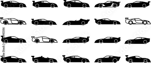 vector set of Race car icons set. Sport car icon set, racing car icon. sport car line icon. racing car, sport car, Black silhouette of race cars. Sports symbols isolated