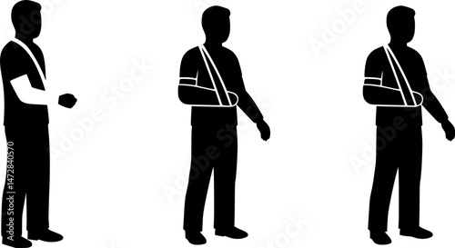 vector set of Work Related Injury Icon – Person Wearing a Sling, man broken arm wearing splint icon, accident injuries icon
