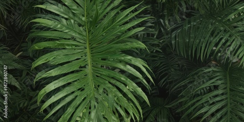 Intricate palm leaf texture, vibrant green hues, tropical detail,  organic,  vegetation,  background