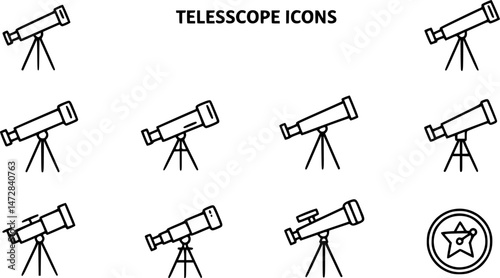 vector set of Telescope Icon, Telescope Icon Vector Design Template, telescope icon. Element of education icon for mobile concept and web apps. Thin line telescope icons can be used for web and mobile