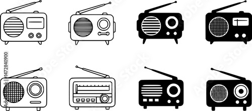 vector set of Radio icon, radio vector thin line icon, radio icon vector logo template, radio icon silhouette, Radio icon vector, vintage radio icon, Old retro Receiver waves, Radio icon simple vector