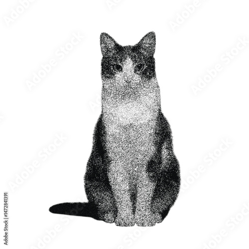 cat  with halftone stipple effect, for grunge punk y2k collage design. Vector illustration in stipple halftone