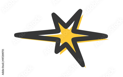 Yellow star glowing hand drawn