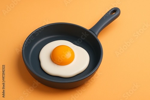 Obraz na płótnie 3d rendering of a fried egg sunny side up cooking in a frying pan on an orange background, representing breakfast, healthy food, and protein w salonie