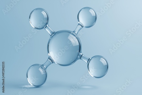 Obraz na płótnie Glass molecule structure is floating on gradient blue background, representing scientific research, molecular biology, and chemical reactions w salonie