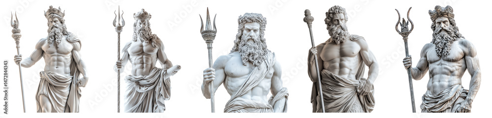 Obraz premium Majestic Collection of Greek Gods Statues Representing Power and Strength Isolated Transparent Background