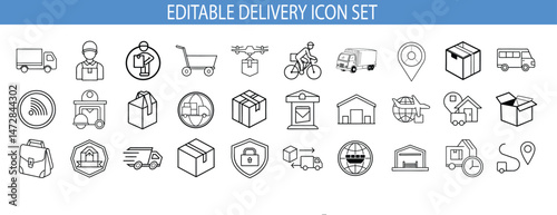 Delivery  Icon Set . Line Style Courier, Parcel, Logistics, and Transport Symbols