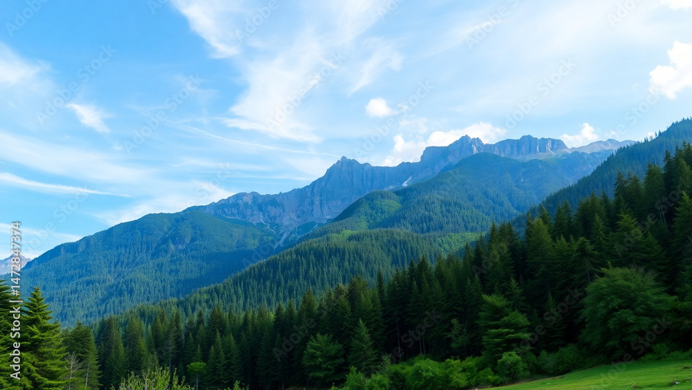 Fototapeta premium Collage of beautiful landscape with mountains forest and river in summer