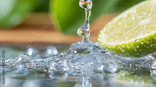 Water Pouring Over Lime Slice Closeup