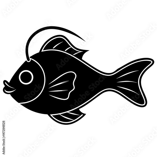 Neon Glowing Anglerfish Silhouette on White Background