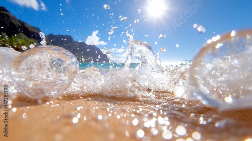 Water Splashing on Beach Under the Sun