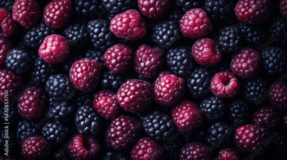 This close-up image presents a colorful array of fresh raspberries and blackberries, showcasing their vibrant hues and textures, evoking a sense of freshness and healthiness. This close-up image presents a colorful array of fresh raspberries and blackberries, showcasing their vibrant hues and textures, evoking a sense of freshness and healthiness.