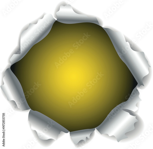 Torn Paper Hole Vector – Distressed Yellow Center for Creative Designs – Grunge Texture for Collage, Scrapbooking & Artistic Projects