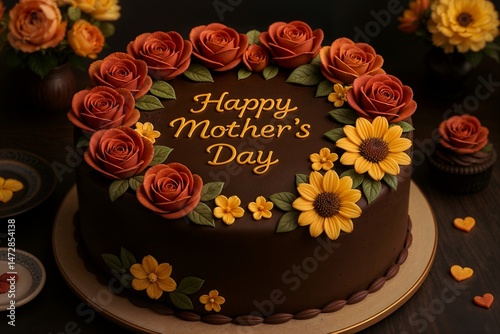 Mother's Day cake decorated with flowers and greeting message  