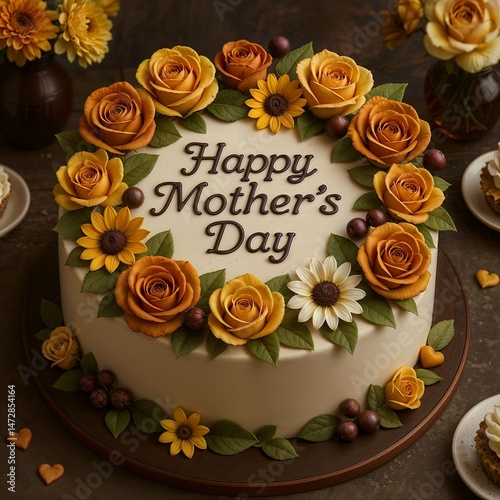 Mother's Day cake decorated with flowers and heartfelt message  