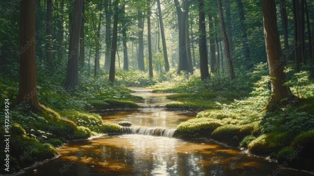 Obraz premium Tranquil forest stream (1)