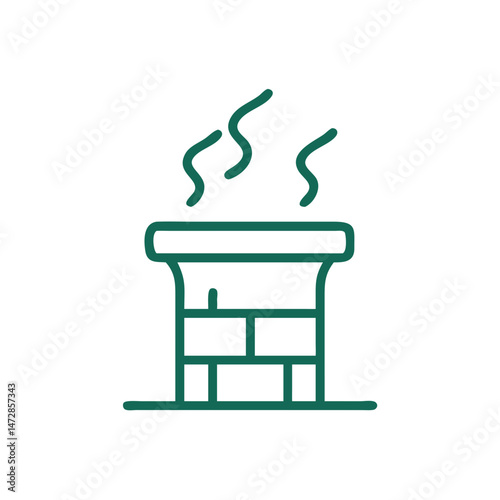 Christmas chimney icon with smoke in minimalistic style  