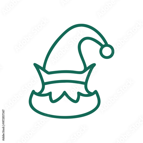 Christmas elf hat icon in simple line style on white background  