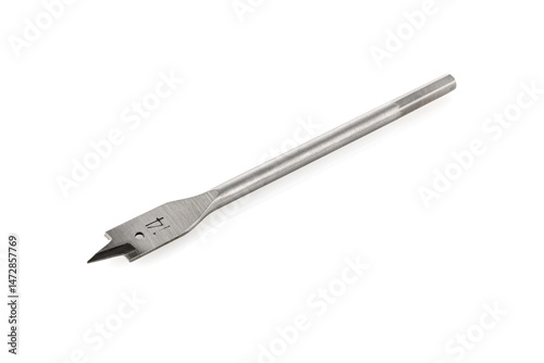 Feather wood drill bit isolated on white background. Spade drill. Carpenter's tools background.