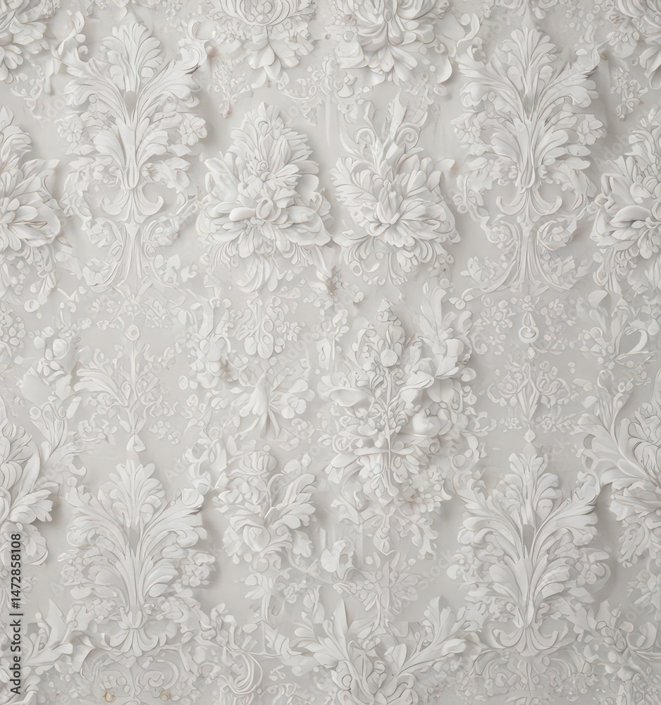 Obraz premium Intricate white damask floral wallpaper, elegant design , floral, elegant design, design element