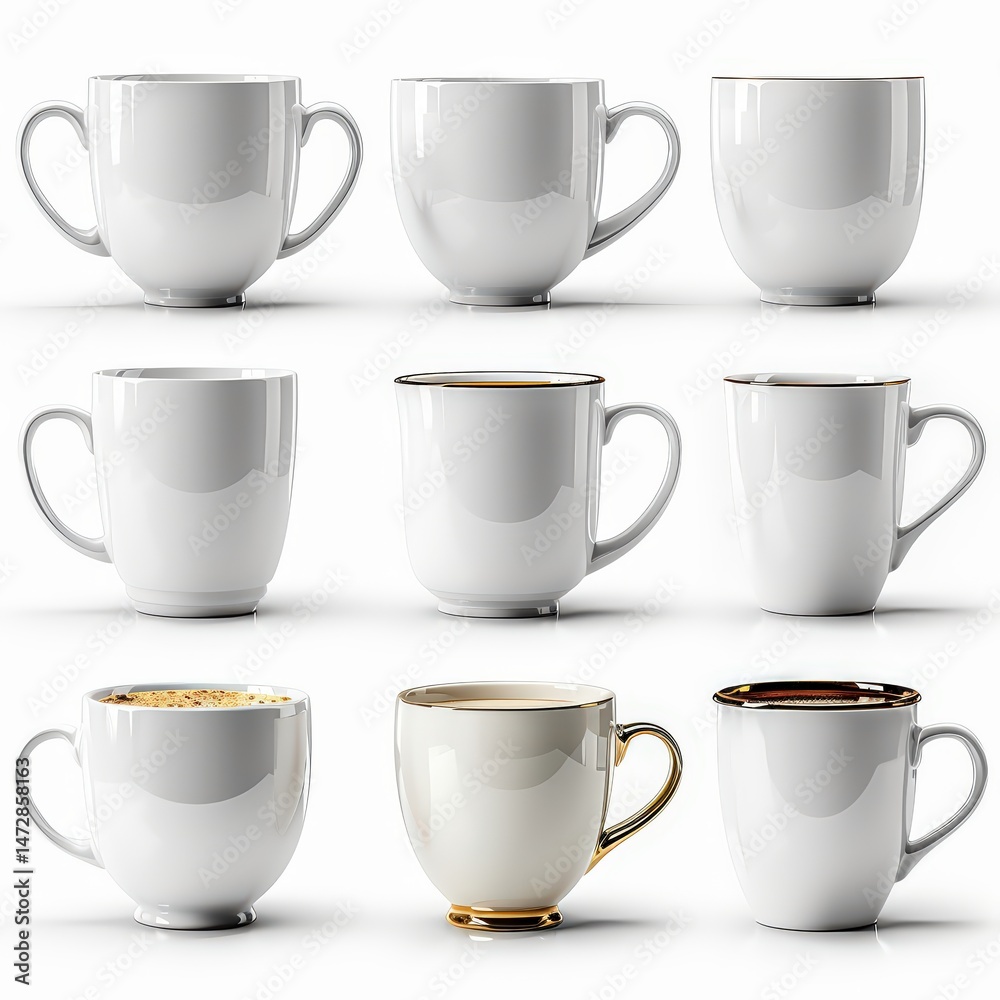 Elegant Ceramic Mug Mockup Set - Blank White Coffee Cup for Custom Design, Branding, and Photography - ISO View on Clean Background Elegant Ceramic Mug Mockup Set - Blank White Coffee Cup for Custom Design, Branding, and Photography - ISO View on Clean Background