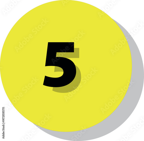 Number 5 in Yellow Circle – Bold Numeric Symbol for Ratings, Sports Jerseys & Step-by-Step Guides – High-Contrast Vector Icon