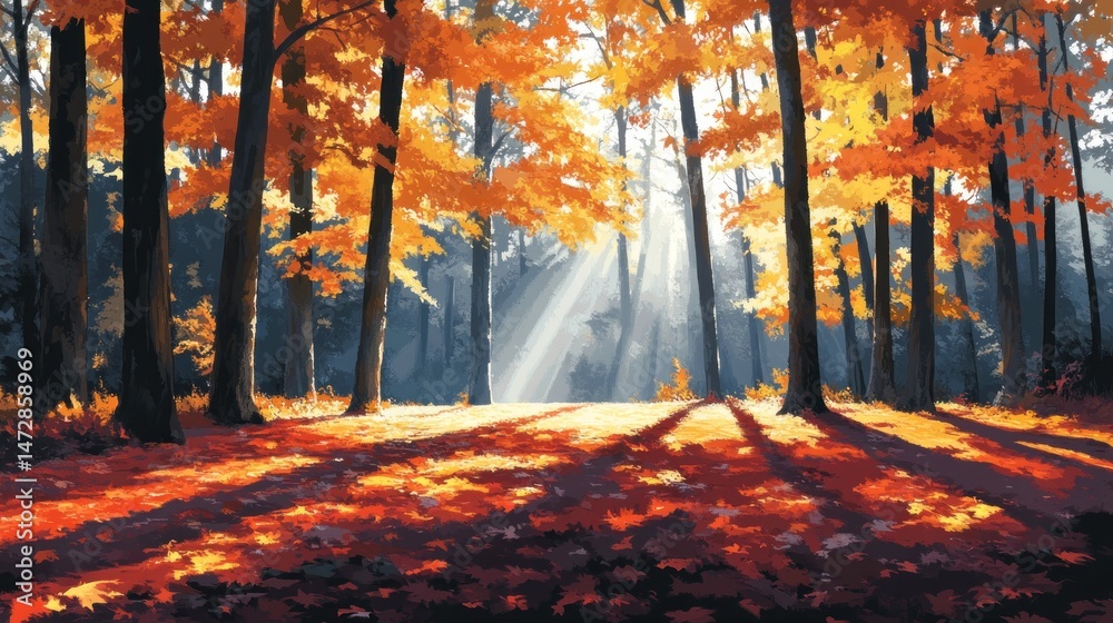 Fototapeta premium Autumn Forest Sunlight