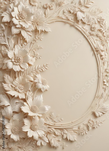 Delicate cream backdrop with embossed floral motif, elegant design , soft, high resolution