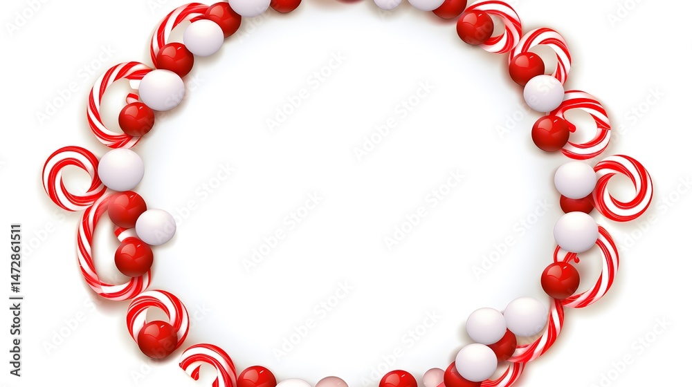 Obraz premium Festive Christmas Candy Frame on White Background for Holiday Greetings and Messages