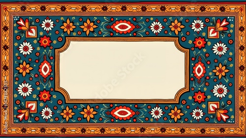 Thrissur Pooram (Dates vary, often in May, Kerala) sale banner design free space in the center Madhubani Paintings style
