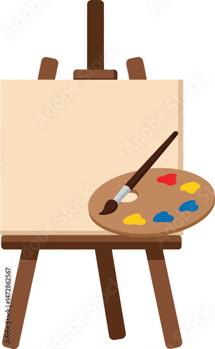 Artist easel with blank canvas and paint palette illustration for creative painting activity design