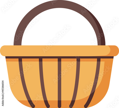 Picnic basket with brown handle and orange body simple vector illustration for outdoor leisure and food storage use 