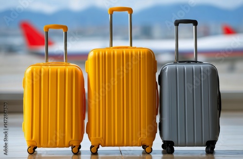Travel Essentials With Colorful Luggage Waiting at the Airport for a Journey