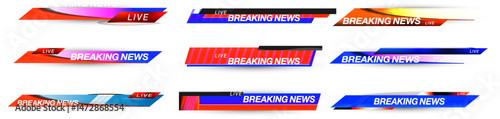 Breaking news banners displaying dynamic designs and vibrant colors for live news coverage updates.