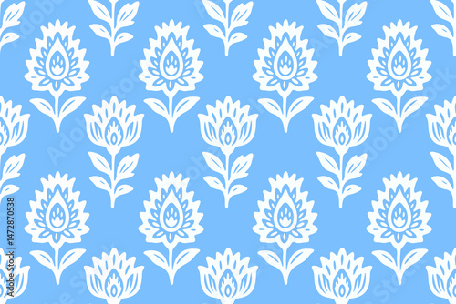Flower pattern, Motif floral seamless pattern, small little cute flower background.Geometric flower folklore ornaments.Antique Damask tribal with Aztec style.Design for textile, fabric, clothing
