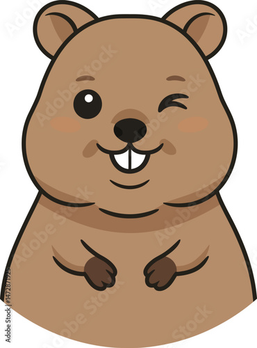 Cute winking groundhog cartoon character illustration with brown fur and playful expression vector design 