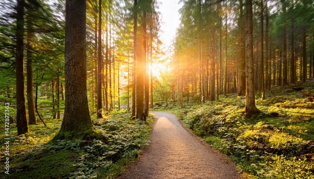 Fototapeta premium sunset pathway in a serene forest