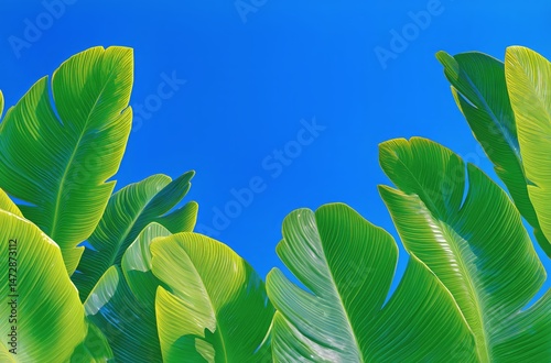 Lush Green Leaves Contrast With Clear Blue Sky in Tropical Setting