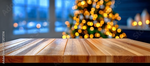 Bokeh Lights and a Wooden Table Set a Cozy Vibe for Winter Gatherings by the ...