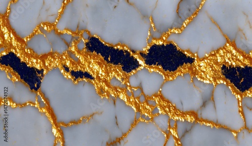 Stunning Marble Texture With Gold and Dark Blue Veins Showcasing Natural Eleg...