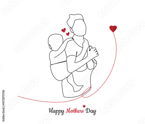 vector continuous one line drawing of Happy Mothers day celebration