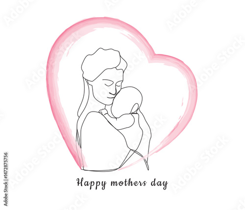 vector continuous one line drawing of Happy Mothers day celebration