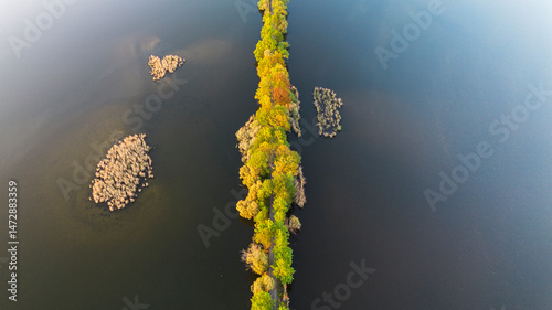  Milickie Ponds after sunset from a bird's eye view, Lower Silesia, Poland.