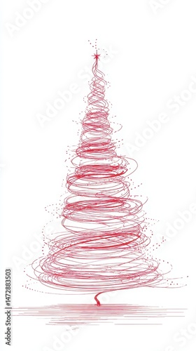 Abstract crimson Christmas tree design on white background.