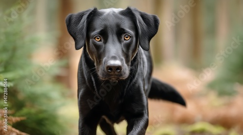 Wallpaper Mural Black Dog Exploring a Forest Trail Surrounded by Green Foliage During a Sunny Afternoon Torontodigital.ca