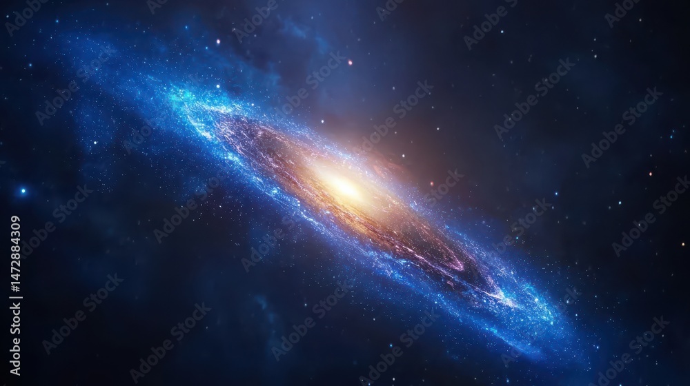 Fototapeta premium A spiral galaxy glows brightly in deep space, surrounded by stars and cosmic dust.