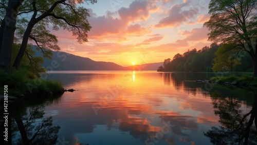 sunset over lake